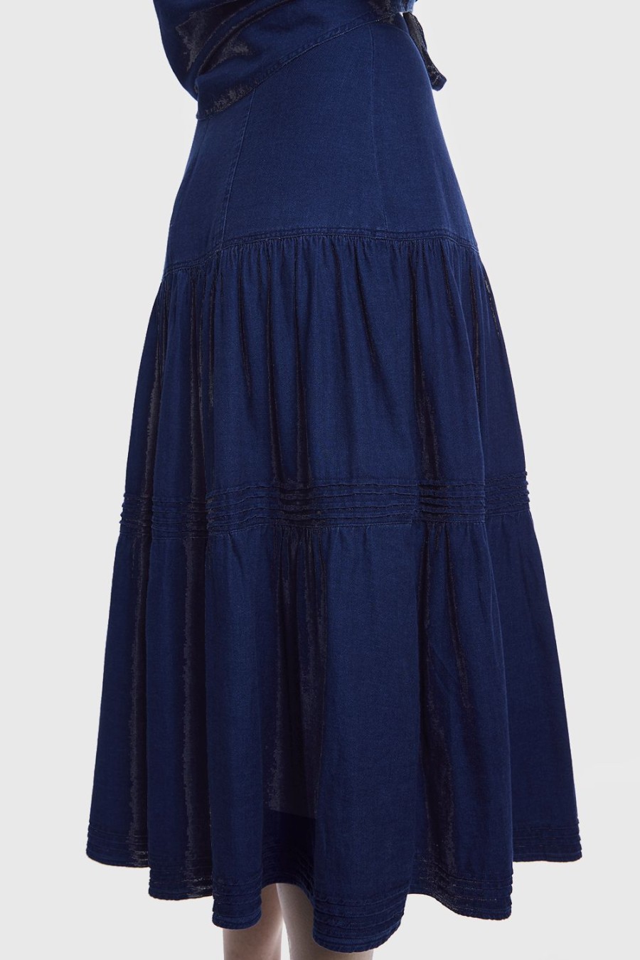 Caroline Charles Pintuck Denim Skirt | Skirt