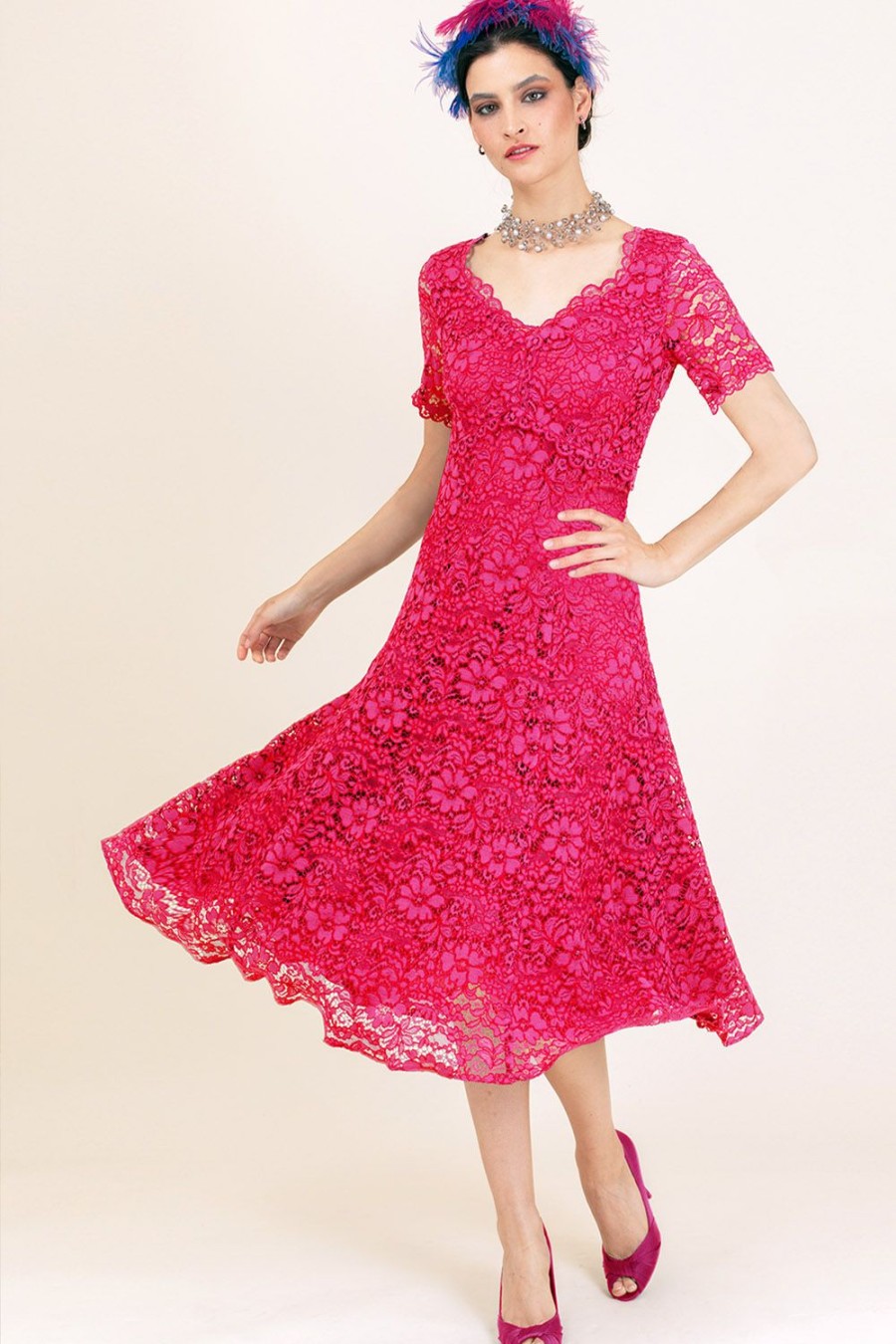 Caroline Charles Brigid Lace Dress Pink | Dresses