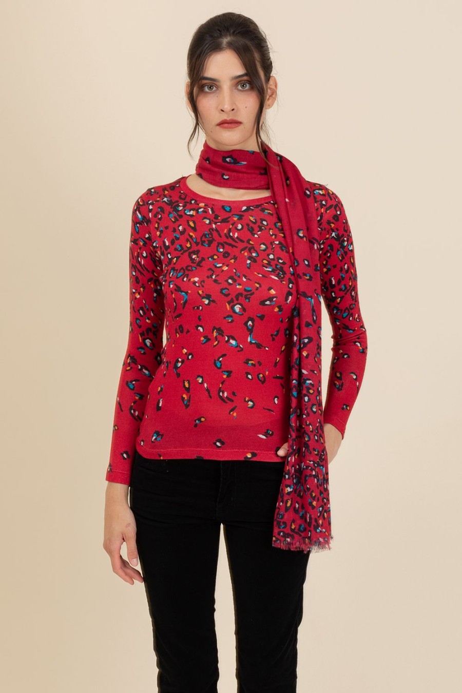 Caroline Charles Milan Sweater Red/Multi | Tops