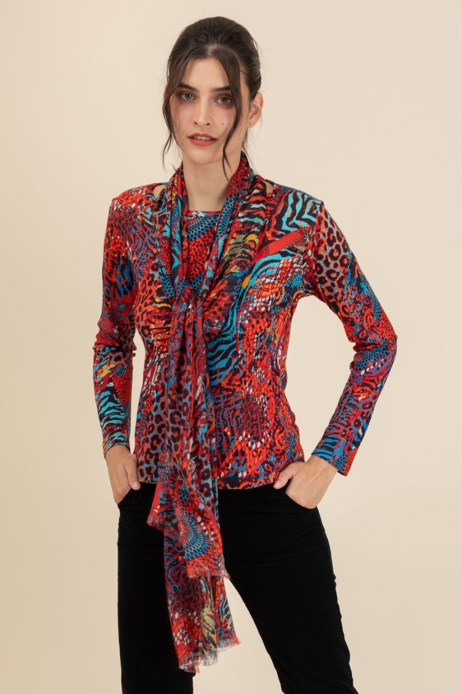 Caroline Charles Rome Sweater Red/Multi | Tops